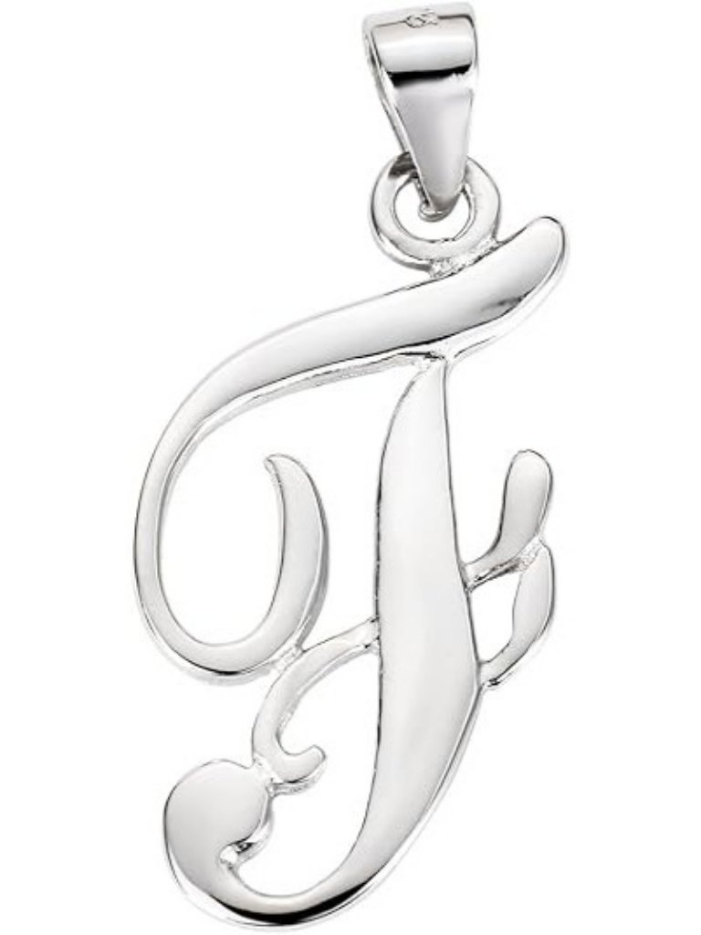 Letter F Sterling Silver Classic Script Initial Pendant